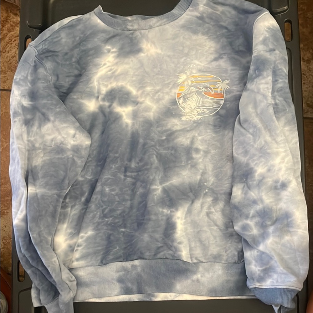 Disney Blue Crewneck Crop Sweater with Dreamy Tie-Dye